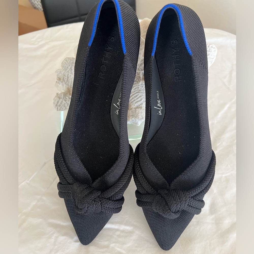 Rothy's Black Flats with Blue Trim